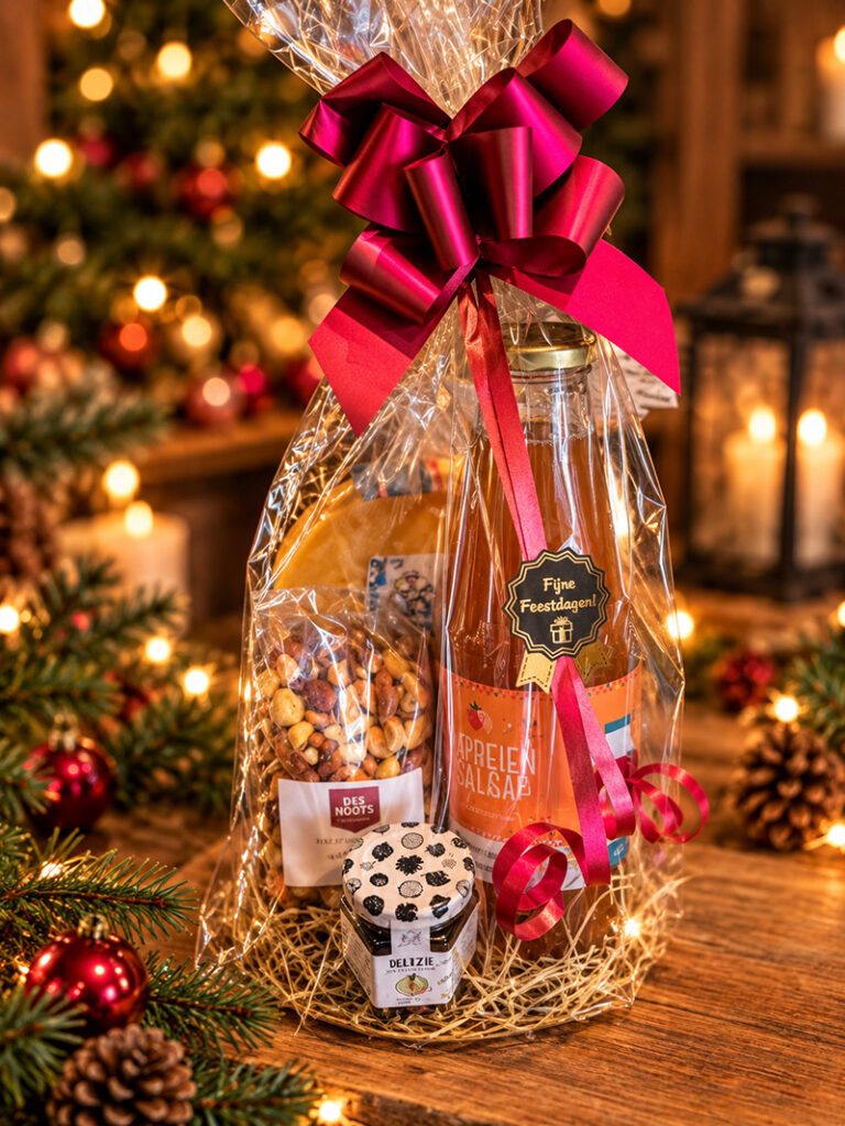 Foto van een klein, maar fijn kerstpakket